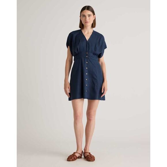 New Quince Vintage Wash Tencel Button Front Dress Lyocell Midnight Blue Large - Picture 1 of 11